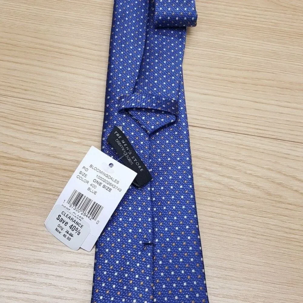 BLOOMINGDALES MENS STORE Neck Tie Blue Textured Dot 100% Silk Classic Necktie